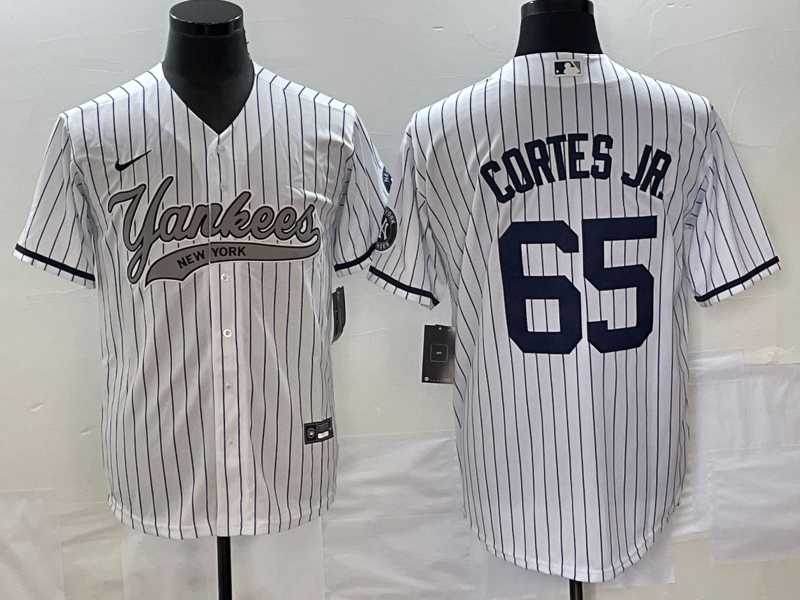 Men%27s New York Yankees #65 Nestor Cortes Jr White With Patch Cool Base Stitched Baseball Jersey->new york yankees->MLB Jersey